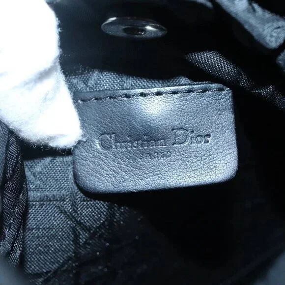 Christian Dior Maris Pearl Hand Bag Nylon Black Silver